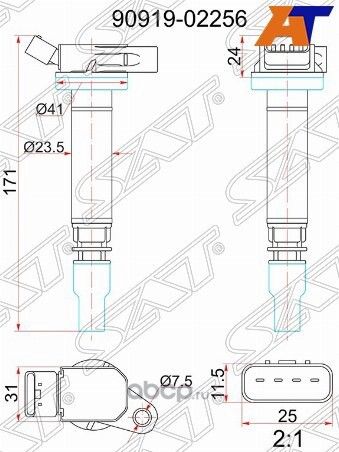 КАТУШКА ЗАЖИГАНИЯ TOYOTA 2,3GR, 3UR 05- (SAT). Артикул ST9091902256