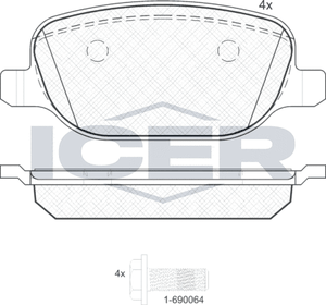 Тормозные колодки Icer задние для Alfa Romeo 159 2005-2012. Артикул 181780