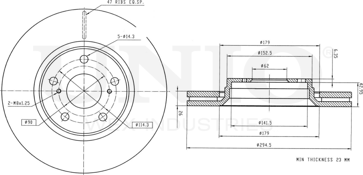 Диск тормозной (Unio). Артикул BRD-20437
