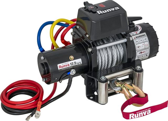 Лебёдка электрическая 12V Runva 12500 lbs 5670 кг короткий барабан (стальной трос). Артикул 12.5XS