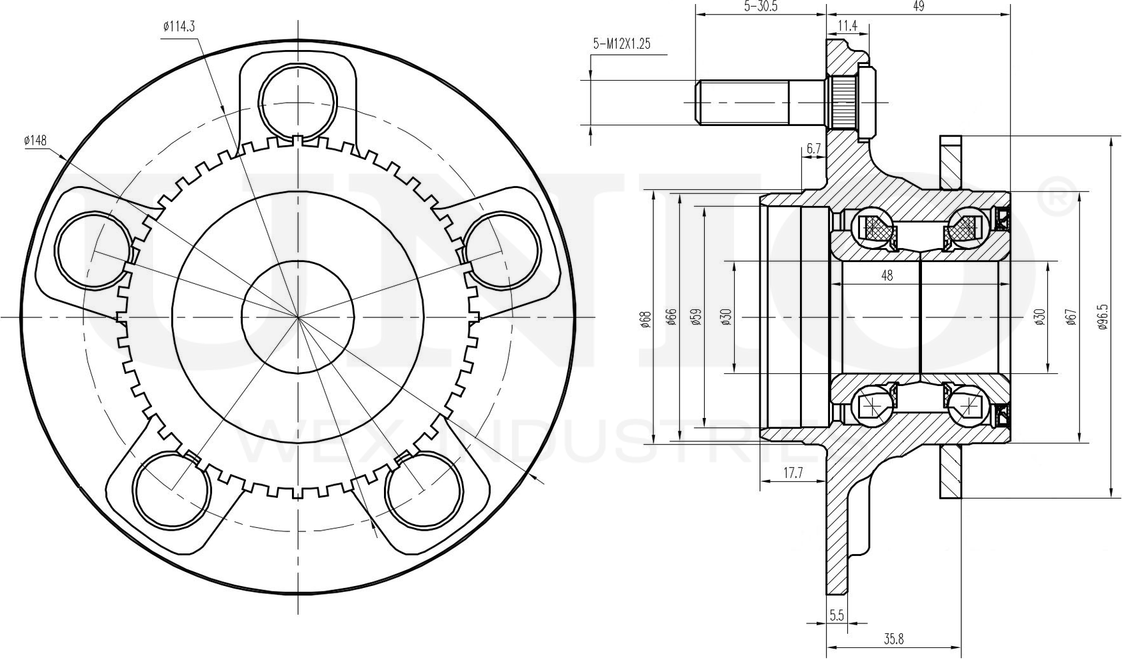 Ступица колеса с интегрированным подшипником (Unio). Артикул HUB-20167