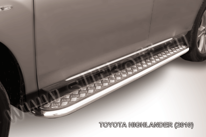 Пороги Slitkoff труба d57 с листом для Toyota Highlander II 2010-2014. Артикул THI011