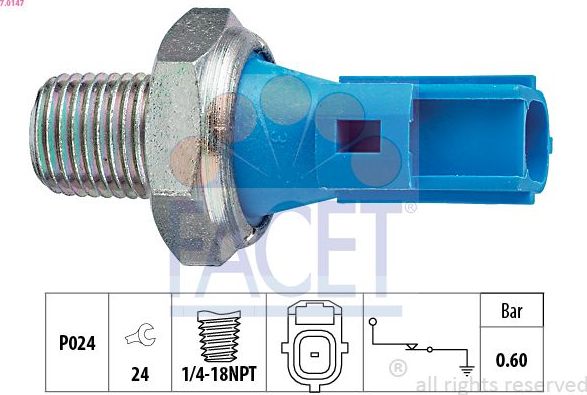 Датчик давления масла Facet Made in Italy - OE Equivalent. Артикул 7.0147