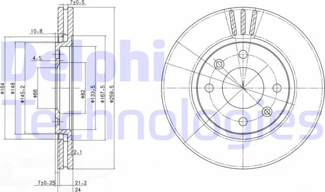 Тормозной диск Delphi передний для Peugeot 406 I 1995-2004. Артикул BG2871