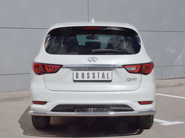 Защита RusStal заднего бампера d63 (секции с надписью) для Infiniti QX60 2016-2026. Артикул IQXZ-002687