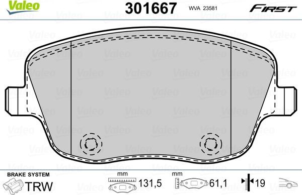 Тормозные колодки Valeo First. Артикул 301667