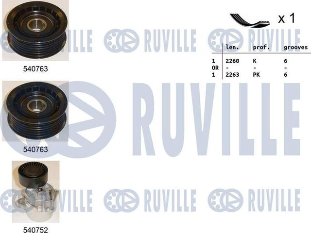 Приводной ремень поликлиновой с роликами (комплект) Ruville для Mercedes-Benz S-Класс IV (W220) 1999-2005. Артикул 570088