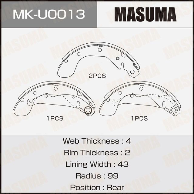 Колодки барабанные MASUMA OPEL ASTRA-G 98-05 (1/12) Masuma. Артикул MKU0013