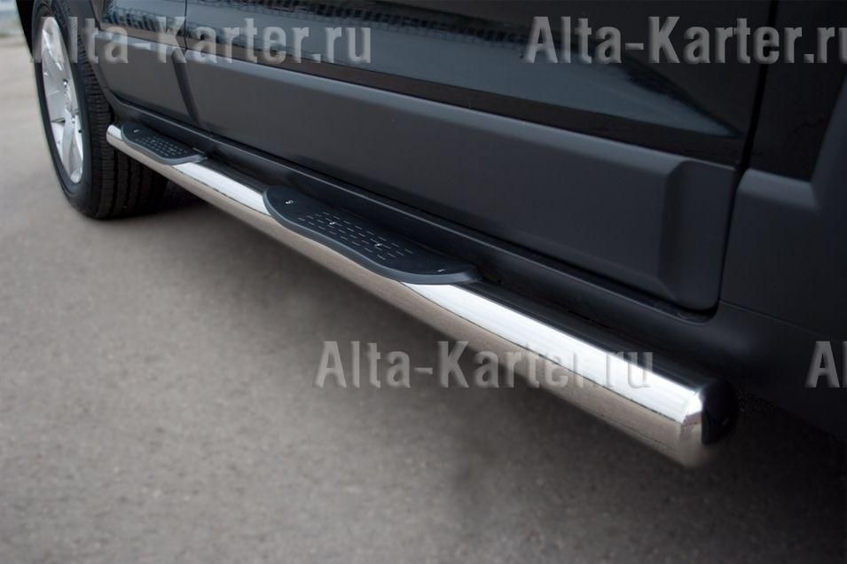 Защита порогов RusStal труба d76 с накладками (вариант 3) для Toyota RAV4 III 2010-2012 (обычная база). Артикул TRT-100151-3