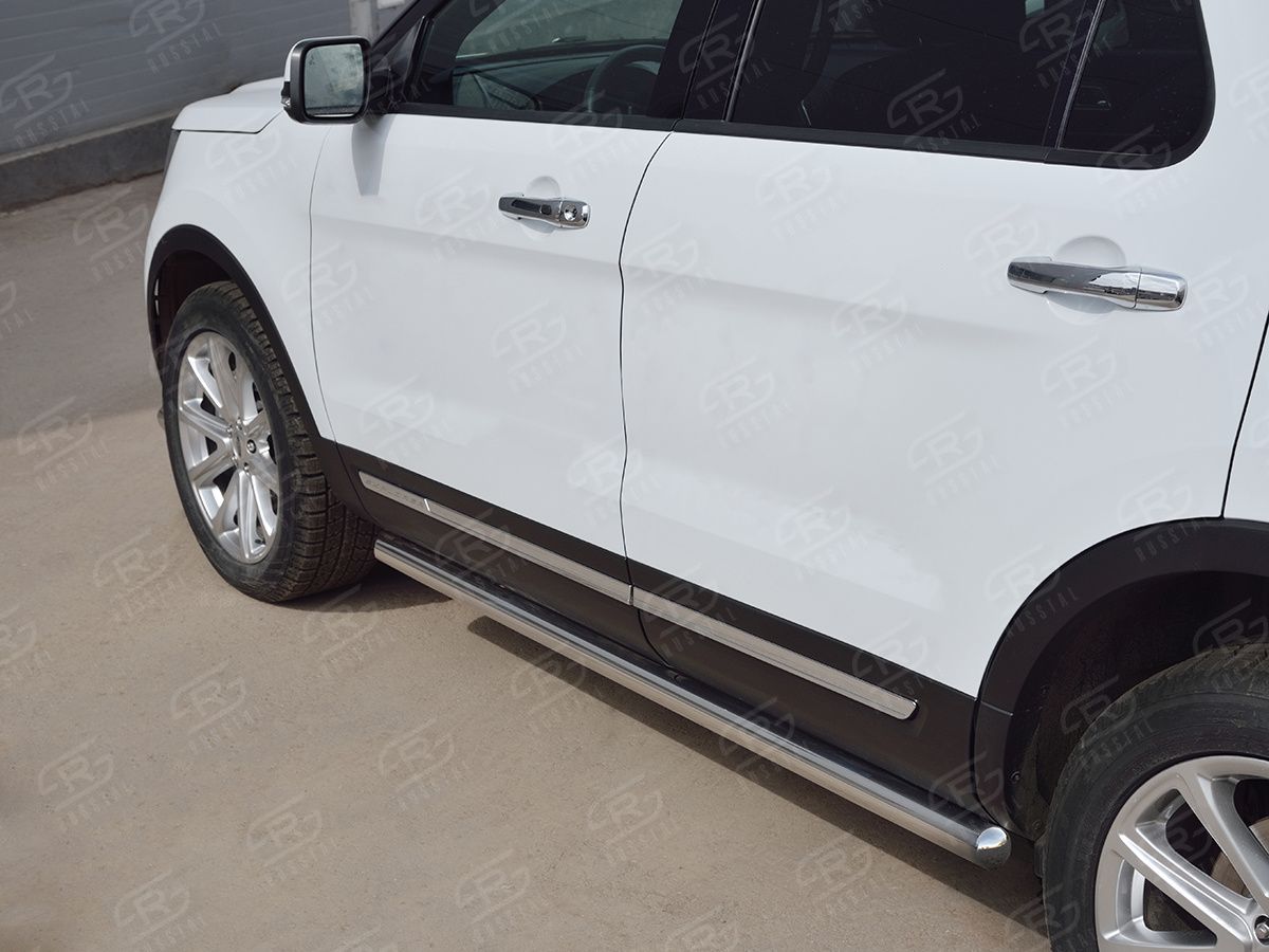 Защита порогов RusStal труба d63 (Вариант 3) для Ford Explorer V 2015-2017. Артикул FET-0026643