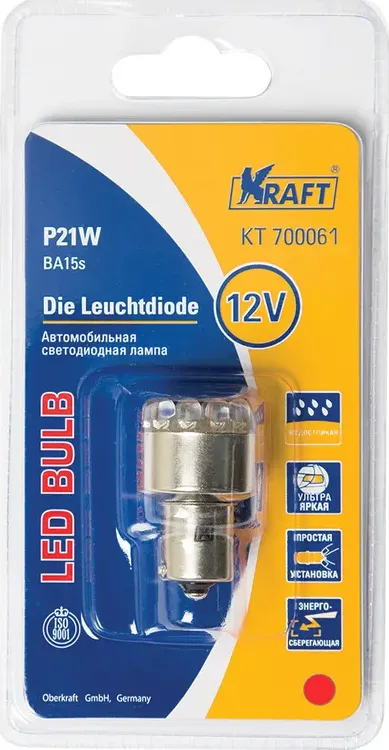 Лампа светодиодная 12V P21W 21W BA15s KRAFT 1 шт. картон KT700061. Артикул KT700061