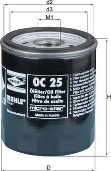 Масляный фильтр Mahle. Артикул OC 25