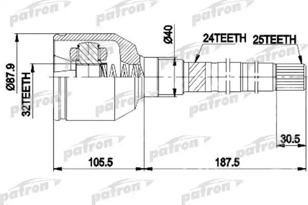 Шрус внутренний (граната) Patron передний правый для Chrysler LeBaron III 1986-1996. Артикул PCV9938