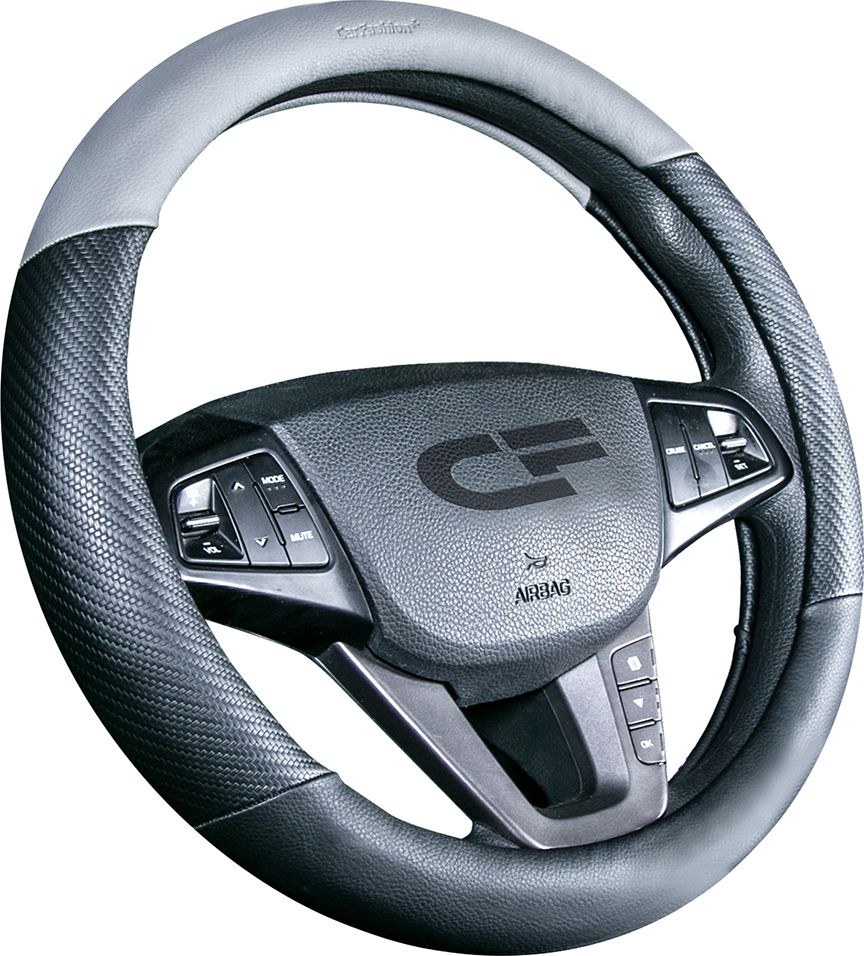 Оплётка на руль CarFashion Bruta (размер M, экокожа, цвет ЧЕРНЫЙ/ЧЕРНЫЙ/СЕРЫЙ). Артикул 31428