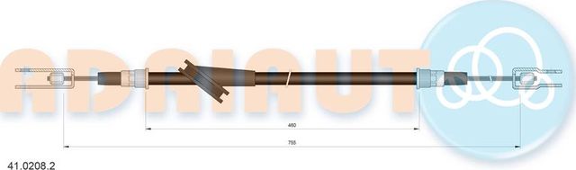 Трос ручника (тросик ручного тормоза) Adriauto передний для Lancia Thesis 1989-2001. Артикул 41.0208.2