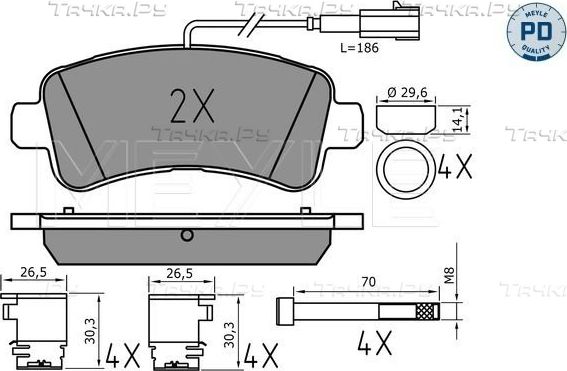 Тормозные колодки Meyle PD задние для Peugeot Boxer III 2006-2026. Артикул 025 259 8721/PD