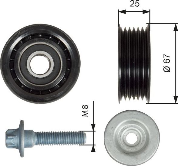 Направляющий (ведущий) ролик приводного поликлинового ремня Gates (полимерный материал). Артикул T36619