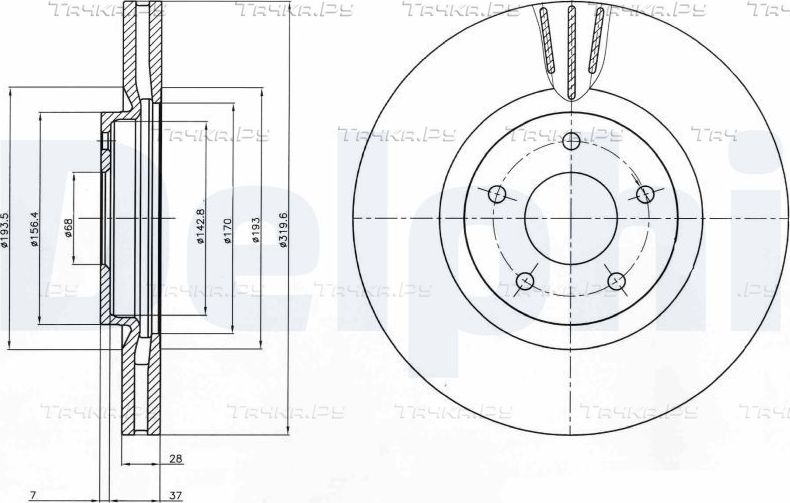 Тормозной диск Delphi передний для Nissan Qashqai I 2007-2013. Артикул BG4231C