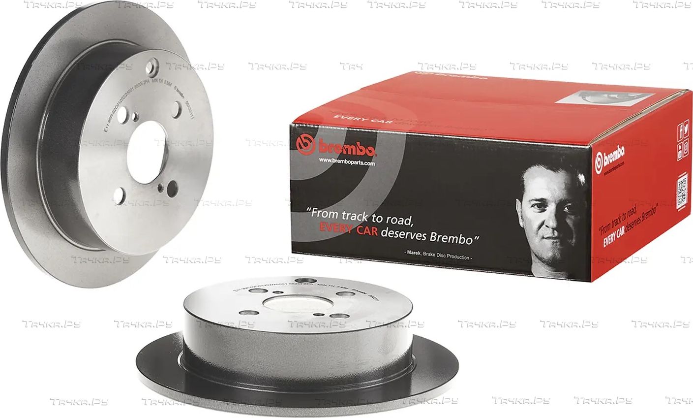 Тормозной диск Brembo UV Coated задний для Toyota Corolla E120, E130 2001-2008. Артикул 08.A331.11