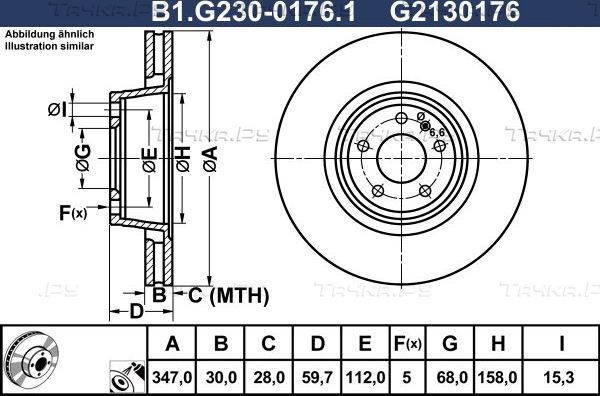 Тормозной диск Galfer передний для Audi A6 III (C6) 2004-2011. Артикул B1.G230-0176.1