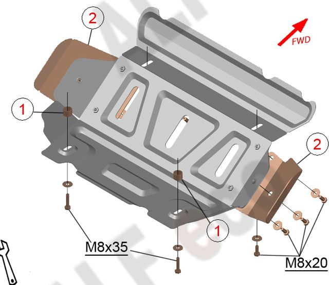 Защита алюминиевая Alfeco для картера и радиатора Toyota Hilux VII 2006-2015. Артикул ALF.24.90al