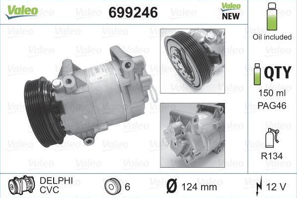 Компрессор кондиционера Valeo VALEO CORE-FLEX для Nissan Almera N16 2003-2006. Артикул 699246