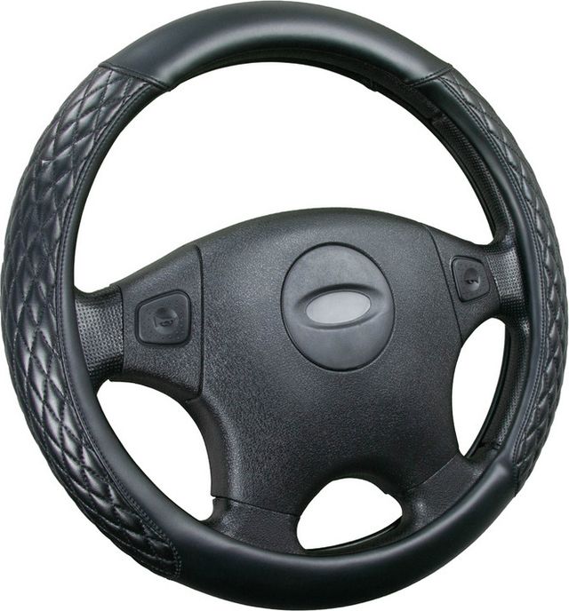 Оплётка на руль CarFashion Romb (размер M, экокожа, цвет ЧЕРНЫЙ/ЧЕРНЫЙ/ЧЕРНЫЙ). Артикул 31553