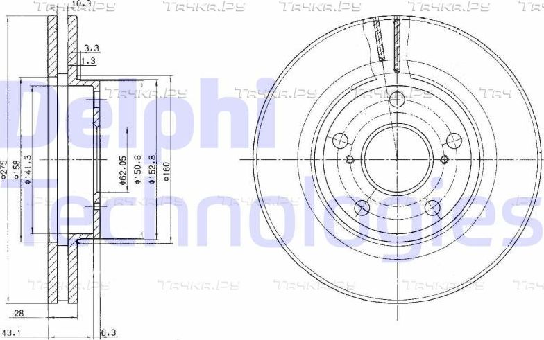 Тормозной диск Delphi передний для Toyota Camry 20 (V20, XV20) 1996-2002. Артикул BG2782