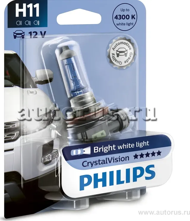 Лампа Philips H11 12V 55W PGJ19-2 Cristal vision bl.1. Артикул 12362CVB1