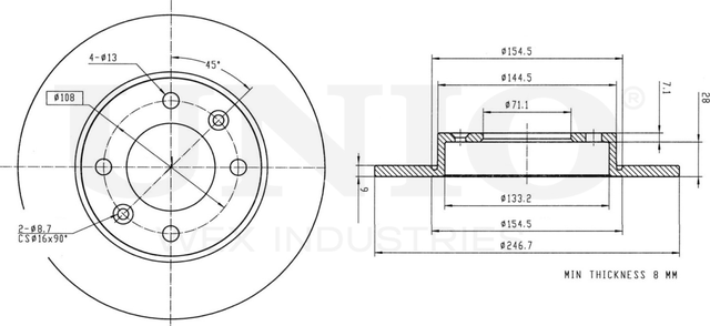 Диск тормозной (Unio). Артикул BRD-20333