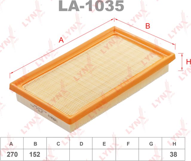 Воздушный фильтр LYNXauto для Lexus UX I 2018-2026. Артикул LA-1035