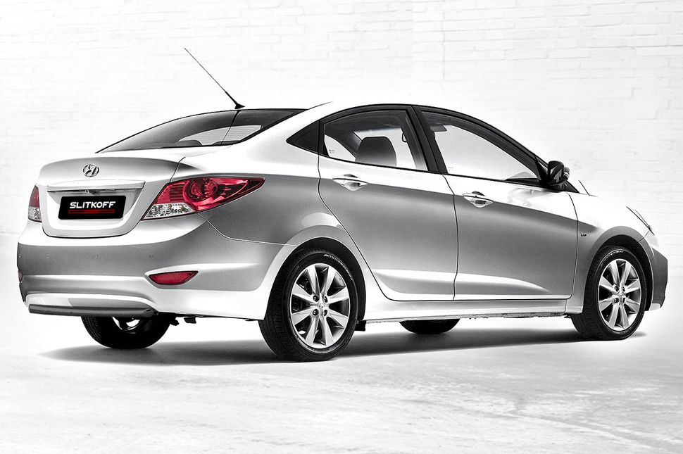 Защита Slitkoff заднего бампера d42 ЧЕРНАЯ матовая для Hyundai Solaris I седан 2010-2017. Артикул HS002B