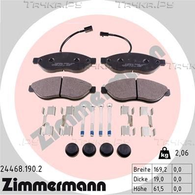 Тормозные колодки Zimmermann передние для Fiat Ducato III 2006-2026. Артикул 24468.190.2