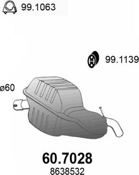 Глушитель (задняя часть) Asso. Артикул 60.7028