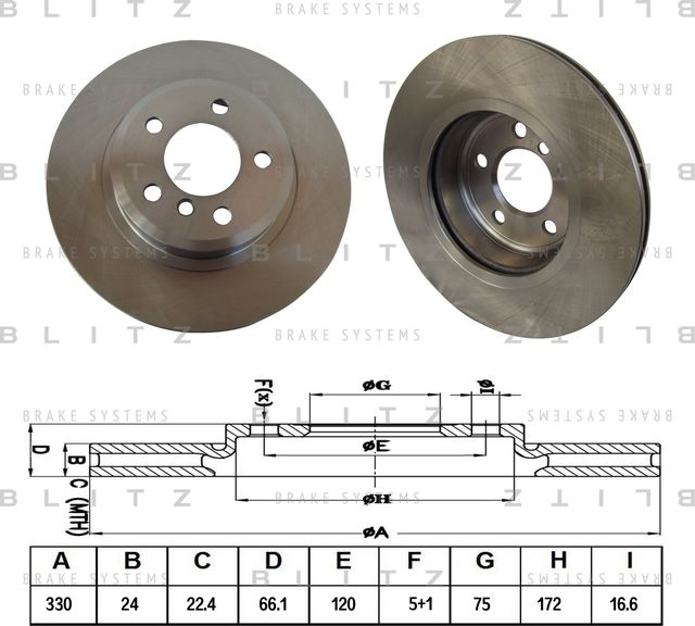 Диск тормозной BMW 5 (F10) 10- перед. вент. (Blitz). Артикул BS0385