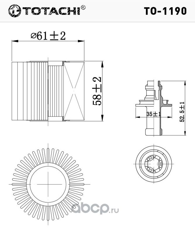Фильтр масляный TOTACHI TO-1190 O-117, O-119 04152-B1010 MANN HU 6006z Totachi. Артикул TO1190