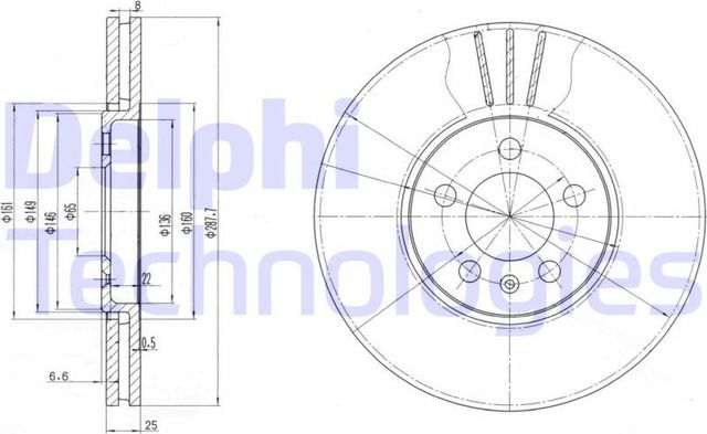 Тормозной диск Delphi передний для Audi A4 III (B7) 2002-2008. Артикул BG2729