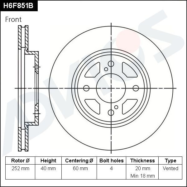 Тормозной диск Advics передний для Suzuki Swift IV 2010-2017. Артикул H6F851B