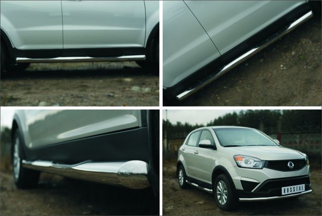 Защита порогов RusStal труба d76 с накладкой (вариант 1) для SsangYong Actyon II 2014-2026. Артикул SYAT-0019761