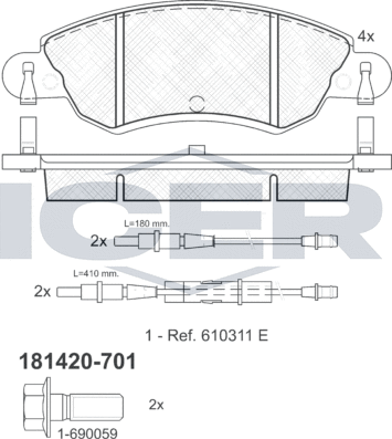 Тормозные колодки Icer передние для Citroen C5 I 2001-2008. Артикул 181420-701