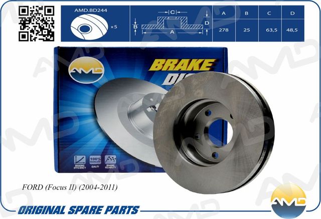 Диск тормозной передний Ford Focus-II/C-MAX/Volvo S-40 (AMD). Артикул AMDBD244