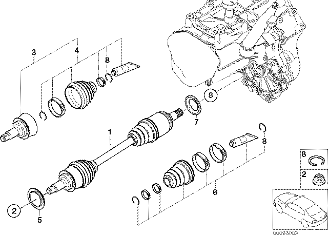 Полуось (привод в сборе, приводной вал) EAI передняя левая для MINI Cabrio I (R52) 2004-2008. Артикул T68539