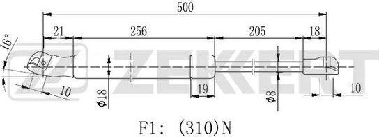 Амортизатор (упор) капота Zekkert передний для Volkswagen Polo IV 2001-2012. Артикул GF-2215