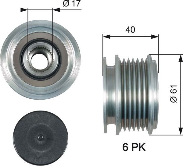 Муфта генератора обгонная Gates DriveAlign® для Volkswagen Multivan T5 2003-2015. Артикул OAP7013