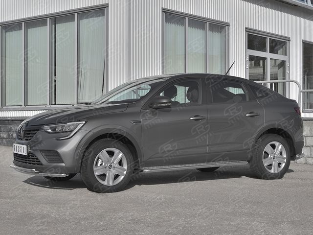 Защита порогов алюминиевые РусCталь труба d42 (вариант 2) с листом для Renault Arkana 2019-2026. Артикул RARL-0033182