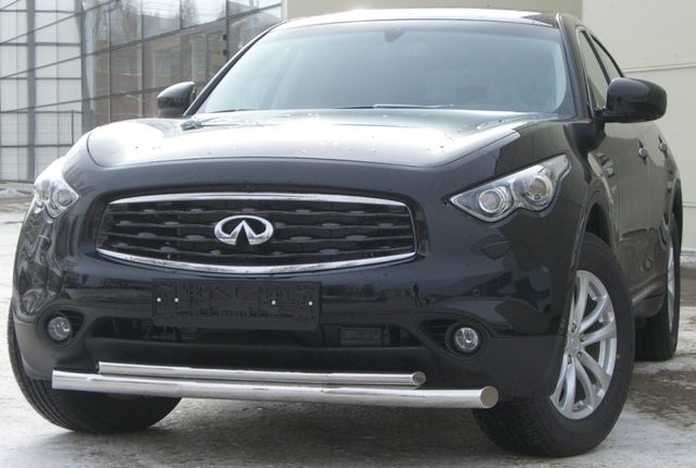 Защита RusStal переднего бампера d63/42 (секции) для Infiniti FX 35/50 2008-2025. Артикул IFZ-000285