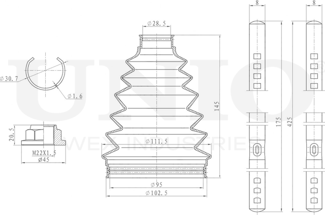 Пыльник ШРУС, комплект (Unio). Артикул DUC-30046K