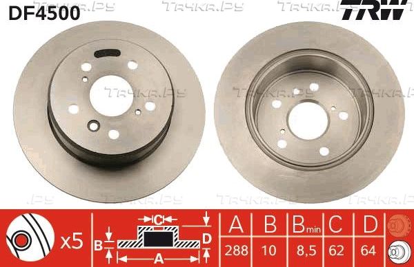 Тормозной диск TRW задний для Toyota Camry 20 (V20, XV20) 1996-2001. Артикул DF4500