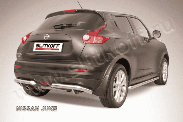 Защита Slitkoff задняя d57 уголки для Nissan Juke 2WD 2010-2019. Артикул NJ2WD-010