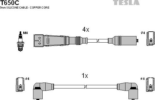 Высоковольтные провода (провода зажигания) (комплект) Tesla для SEAT Ibiza II 1993-1999. Артикул T650C